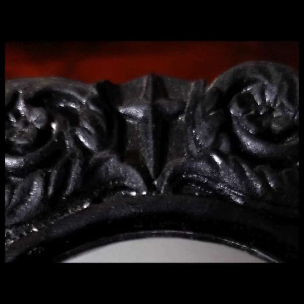 Black Gothic Ceramic Framed Mirror with hanging hardware